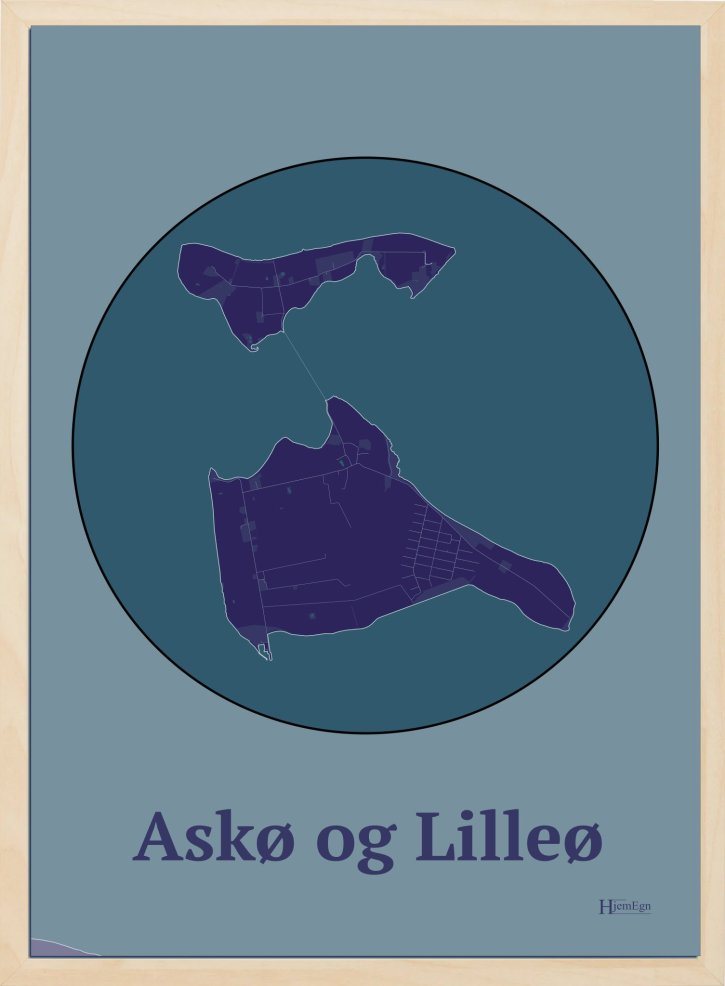 Ask- Og Lilleø plakat i farve mørk lilla og HjemEgn.dk design centrum. Design ø-kort for Ask- Og Lilleø