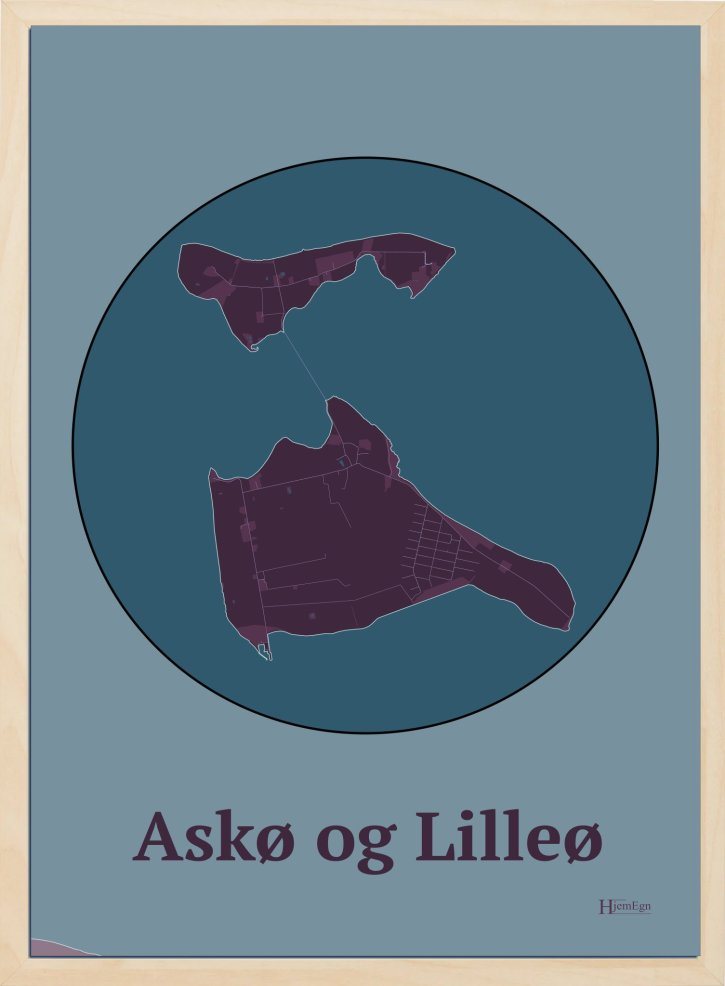 Ask- Og Lilleø plakat i farve mørk rød og HjemEgn.dk design centrum. Design ø-kort for Ask- Og Lilleø