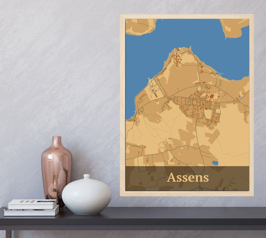 Assens plakat i farve  og HjemEgn.dk design firkantet. Design bykort for Assens