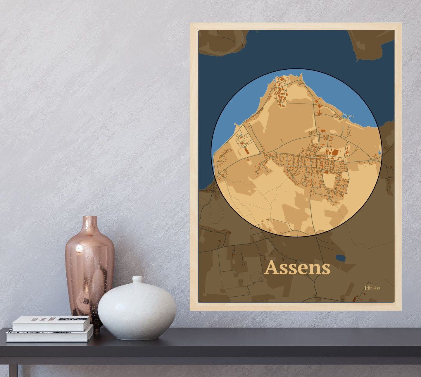 Assens plakat i farve  og HjemEgn.dk design centrum. Design bykort for Assens