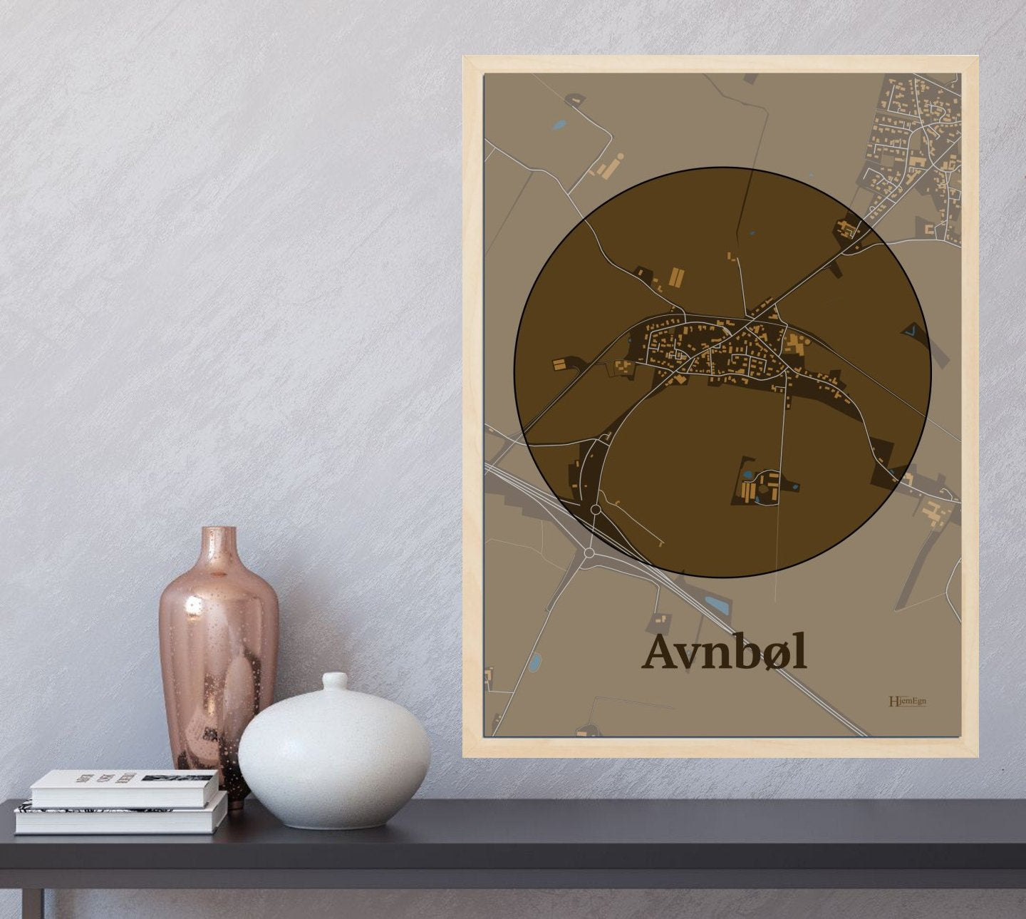 Avnbøl plakat i farve  og HjemEgn.dk design centrum. Design bykort for Avnbøl