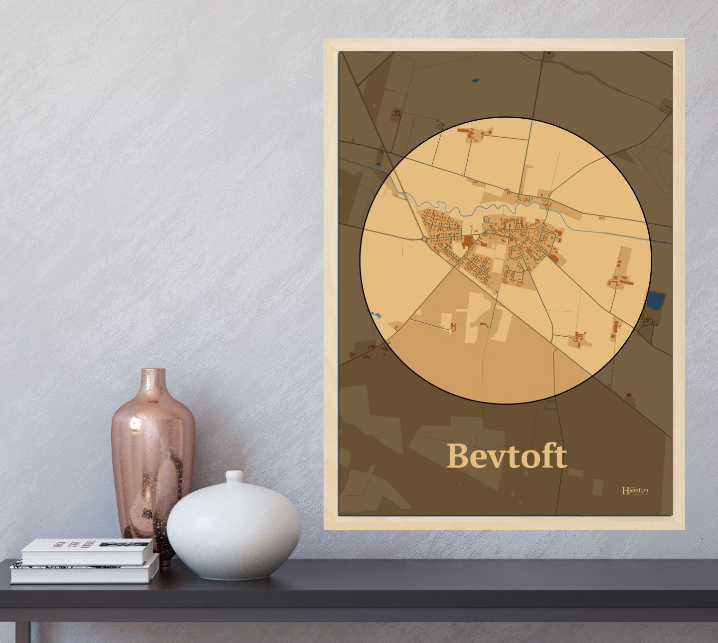 Bevtoft plakat i farve  og HjemEgn.dk design centrum. Design bykort for Bevtoft