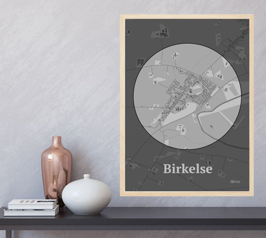 Birkelse plakat i farve  og HjemEgn.dk design centrum. Design bykort for Birkelse