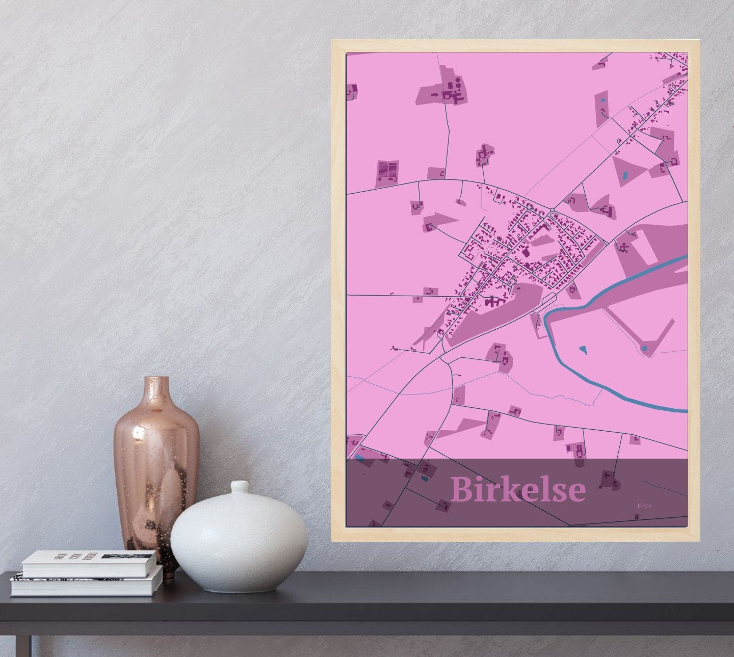 Birkelse plakat i farve  og HjemEgn.dk design firkantet. Design bykort for Birkelse