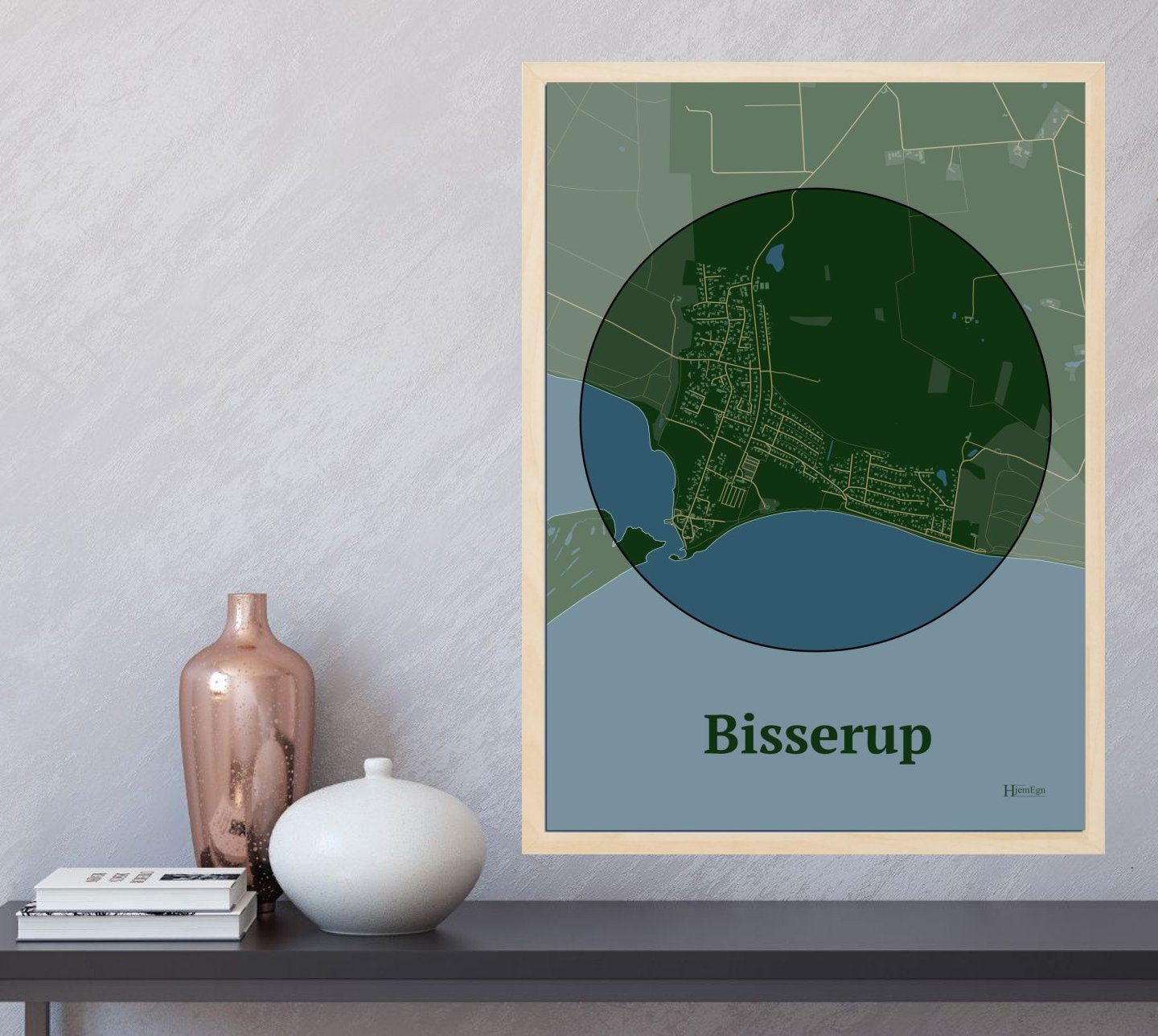 Bisserup plakat i farve  og HjemEgn.dk design centrum. Design bykort for Bisserup