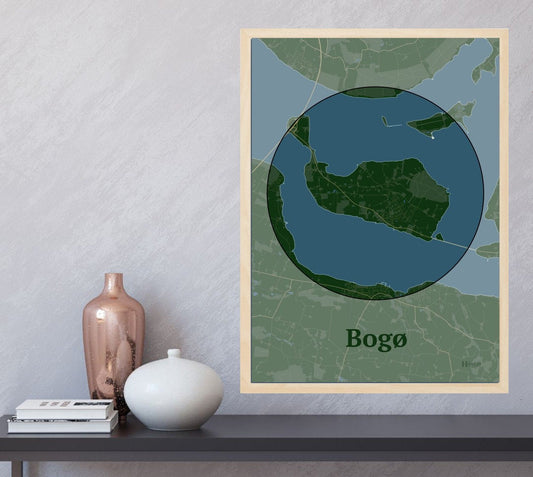 Bogø plakat i farve  og HjemEgn.dk design centrum. Design ø-kort for Bogø