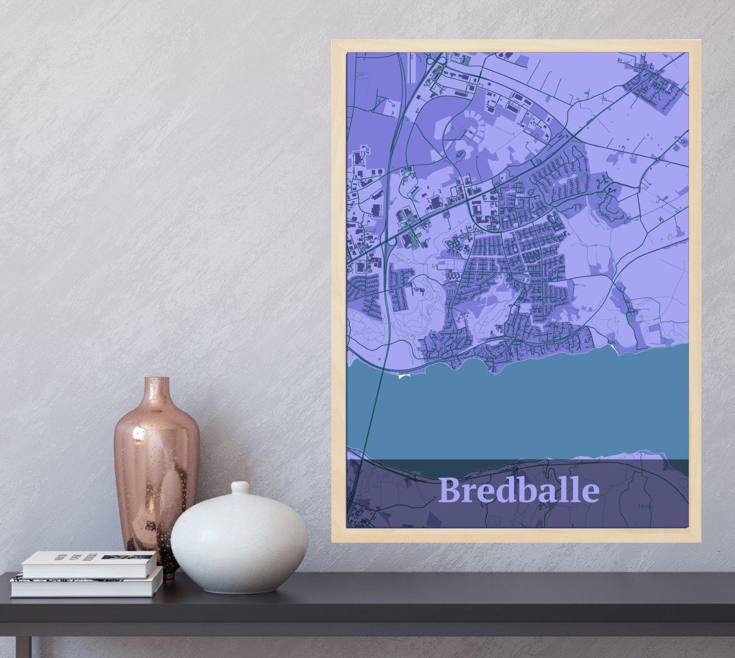 Bredballe plakat i farve  og HjemEgn.dk design firkantet. Design bykort for Bredballe
