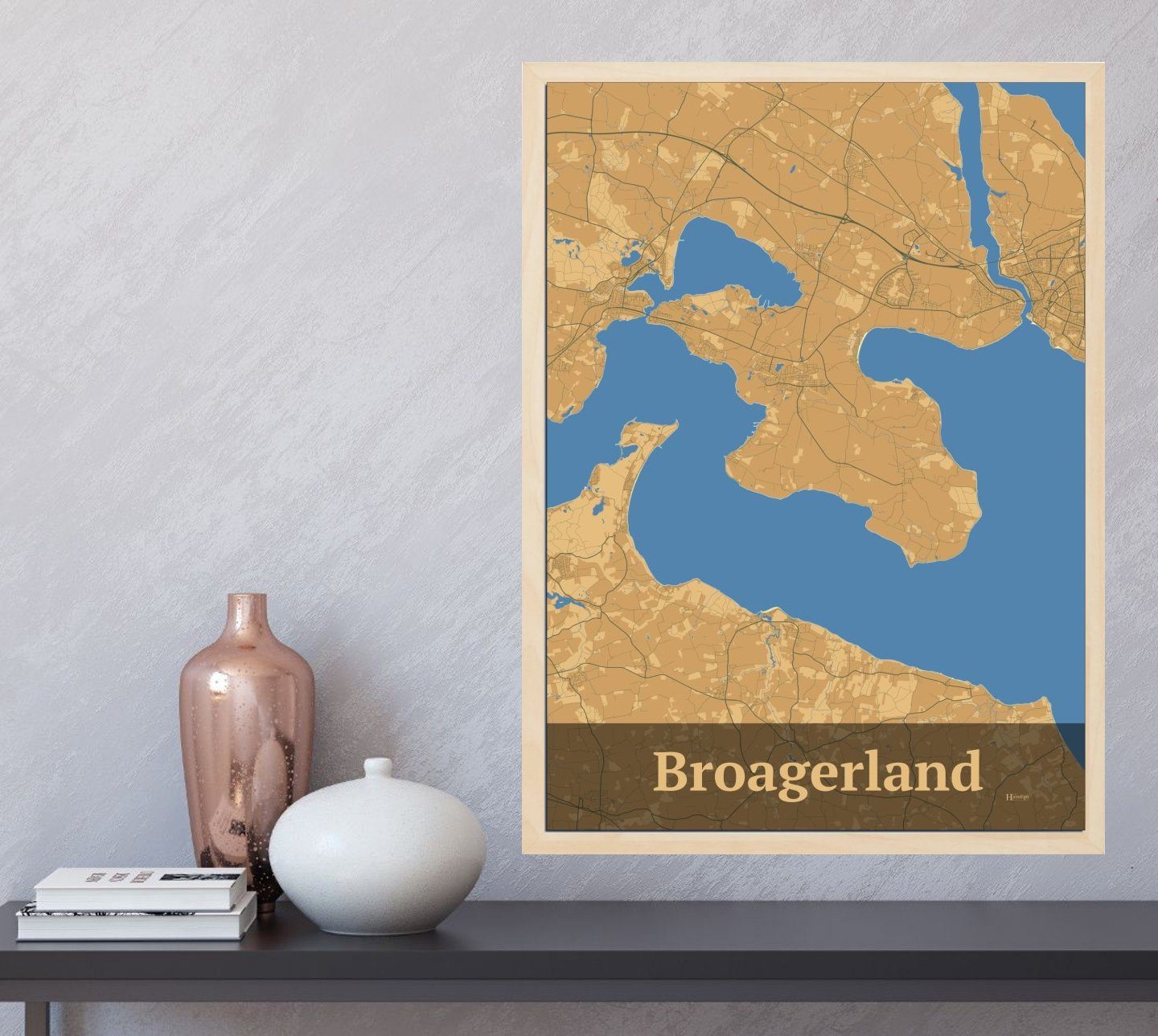 Broagerland plakat med HjemEgn.dk design firkantet. Design bykort for Broagerland
