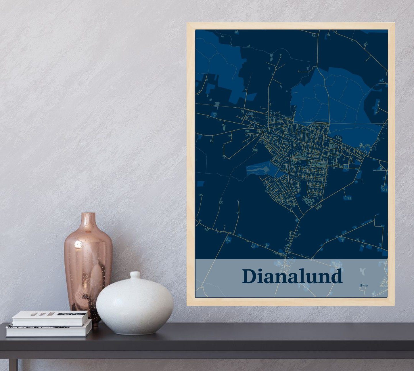 Dianalund plakat i farve  og HjemEgn.dk design firkantet. Design bykort for Dianalund