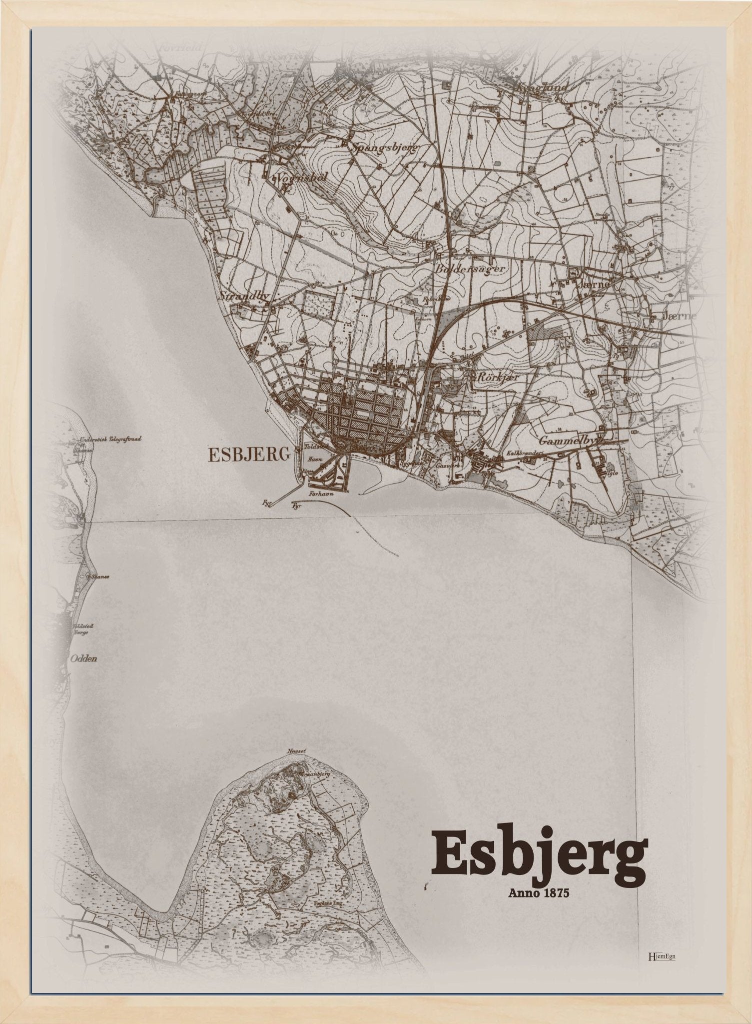 Esbjerg anno år 1875 | retro plakat fra din HjemEgn | hurtig levering og høj kvalitet [køb nu] 