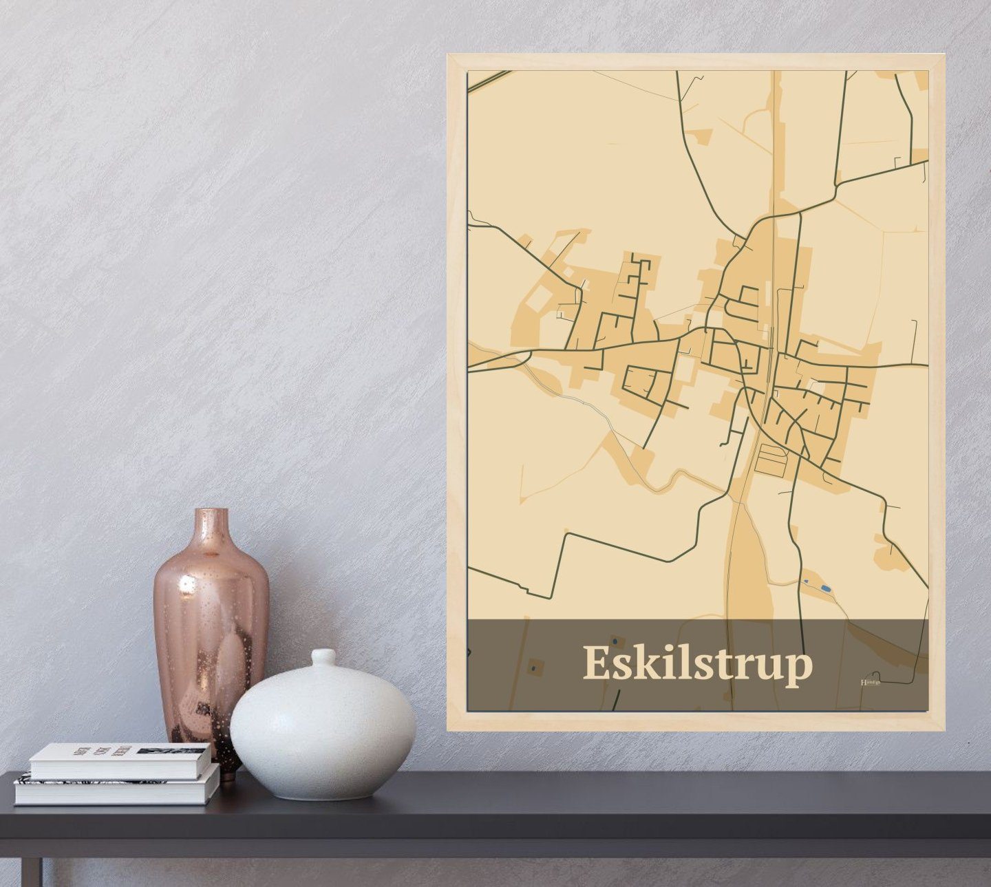 Eskilstrup plakat i farve  og HjemEgn.dk design firkantet. Design bykort for Eskilstrup