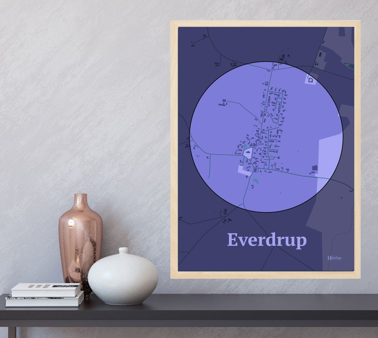 Everdrup plakat i farve  og HjemEgn.dk design centrum. Design bykort for Everdrup