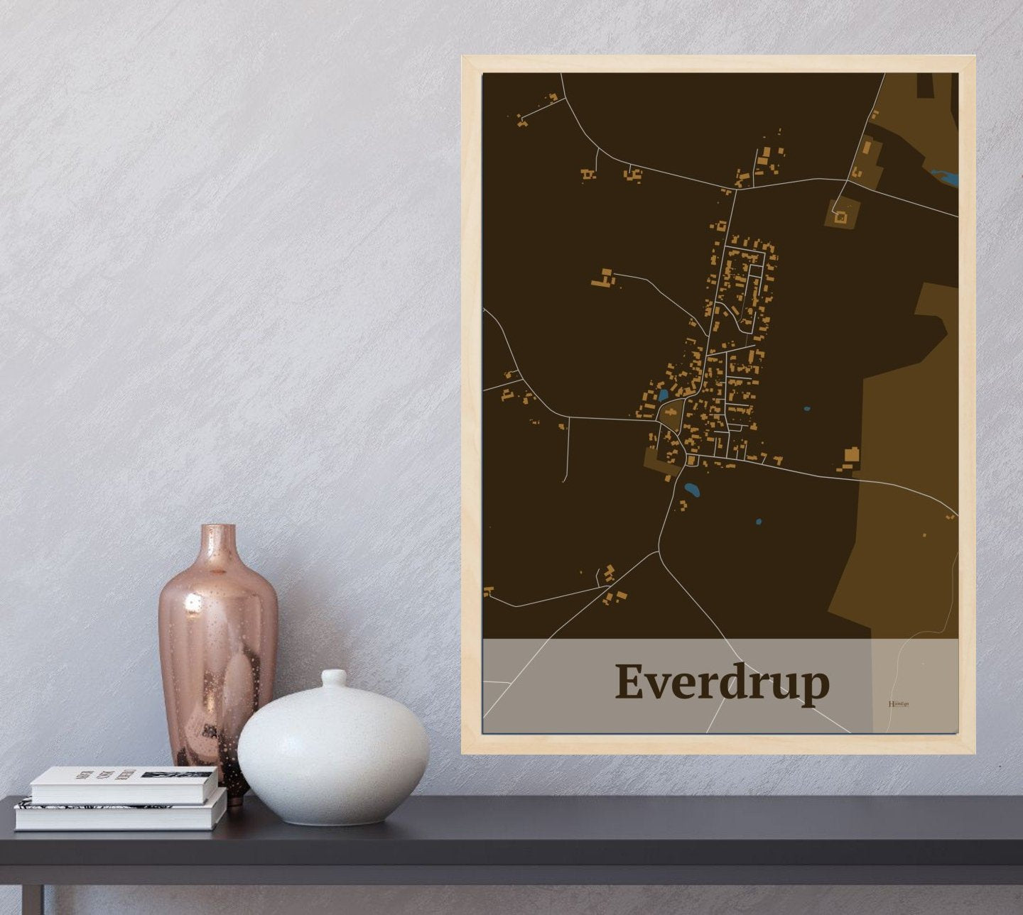 Everdrup plakat i farve  og HjemEgn.dk design firkantet. Design bykort for Everdrup