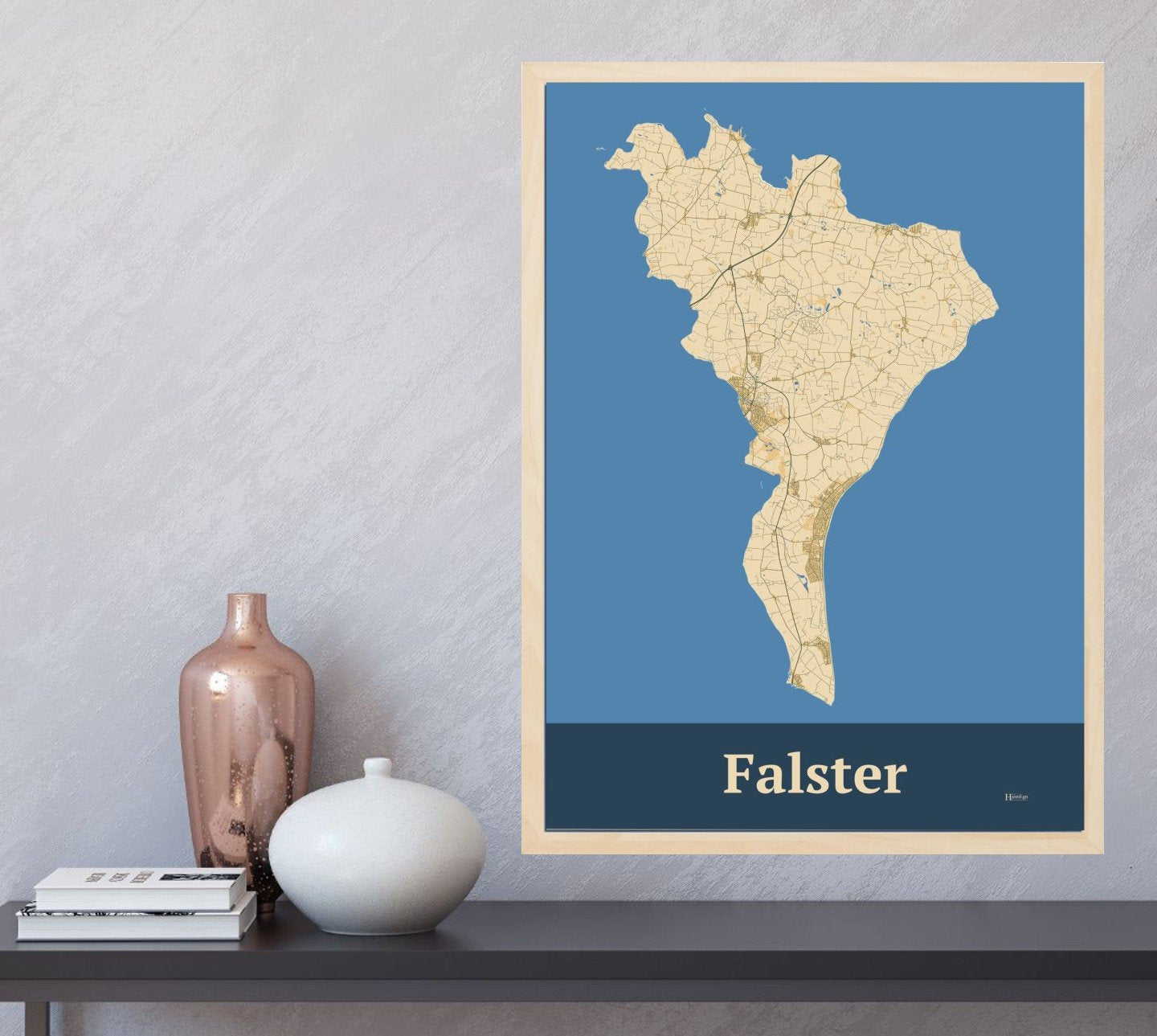 Falster plakat i farve  og HjemEgn.dk design firkantet. Design ø-kort for Falster
