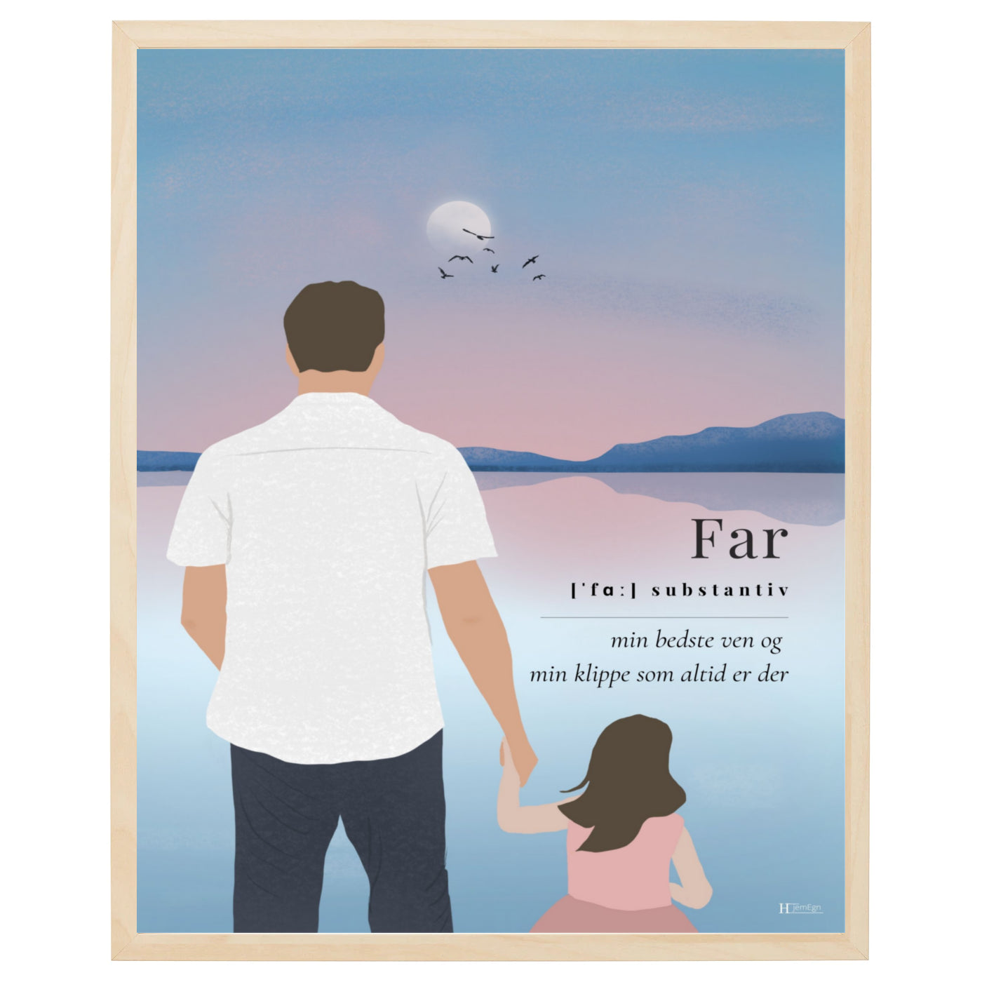 far plakat med en far der står sammen med sin pige i hånden og spejder ud over vandet samt tekst om at far er min bedste ven
