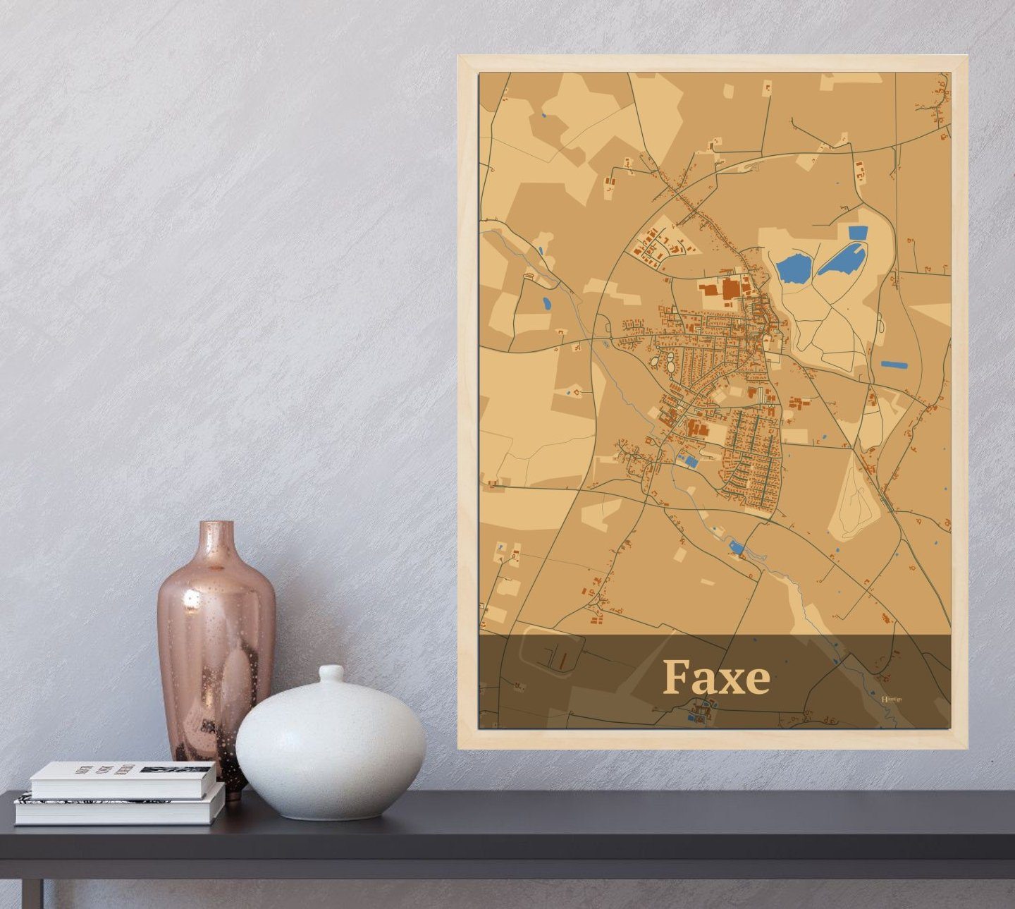 Faxe plakat i farve  og HjemEgn.dk design firkantet. Design bykort for Faxe