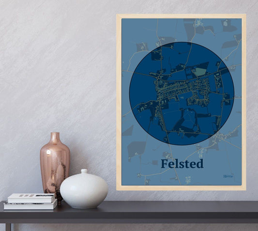 Felsted plakat i farve  og HjemEgn.dk design centrum. Design bykort for Felsted