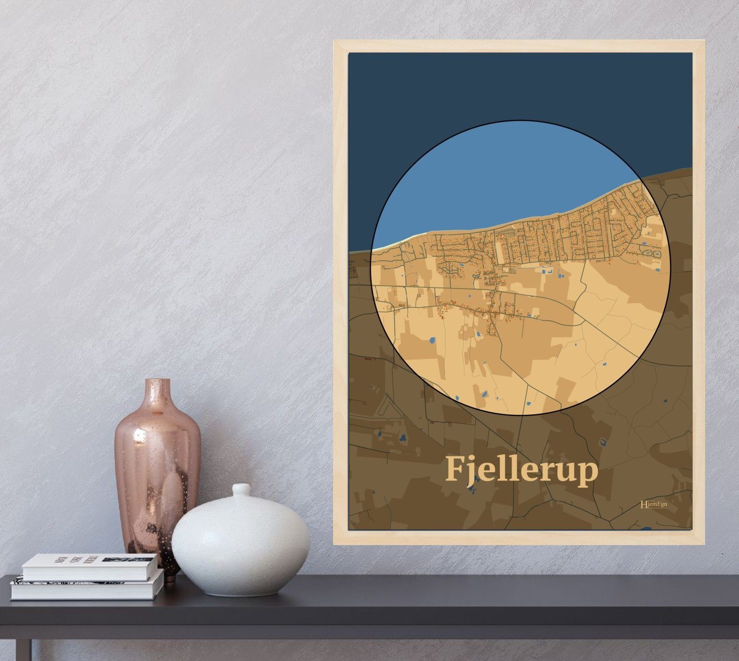 Fjellerup plakat i farve  og HjemEgn.dk design centrum. Design bykort for Fjellerup