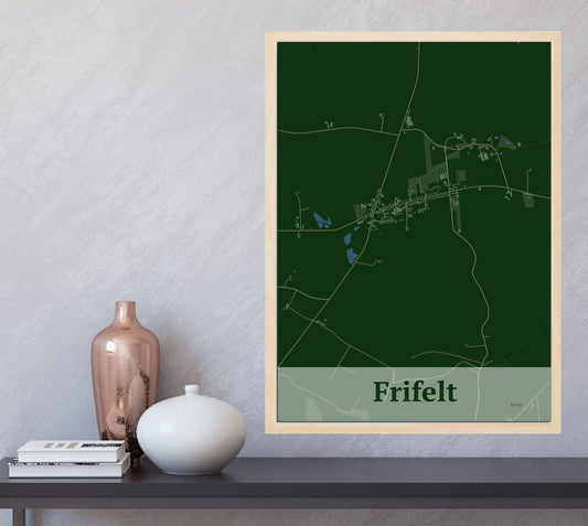 Frifelt plakat i farve  og HjemEgn.dk design firkantet. Design bykort for Frifelt