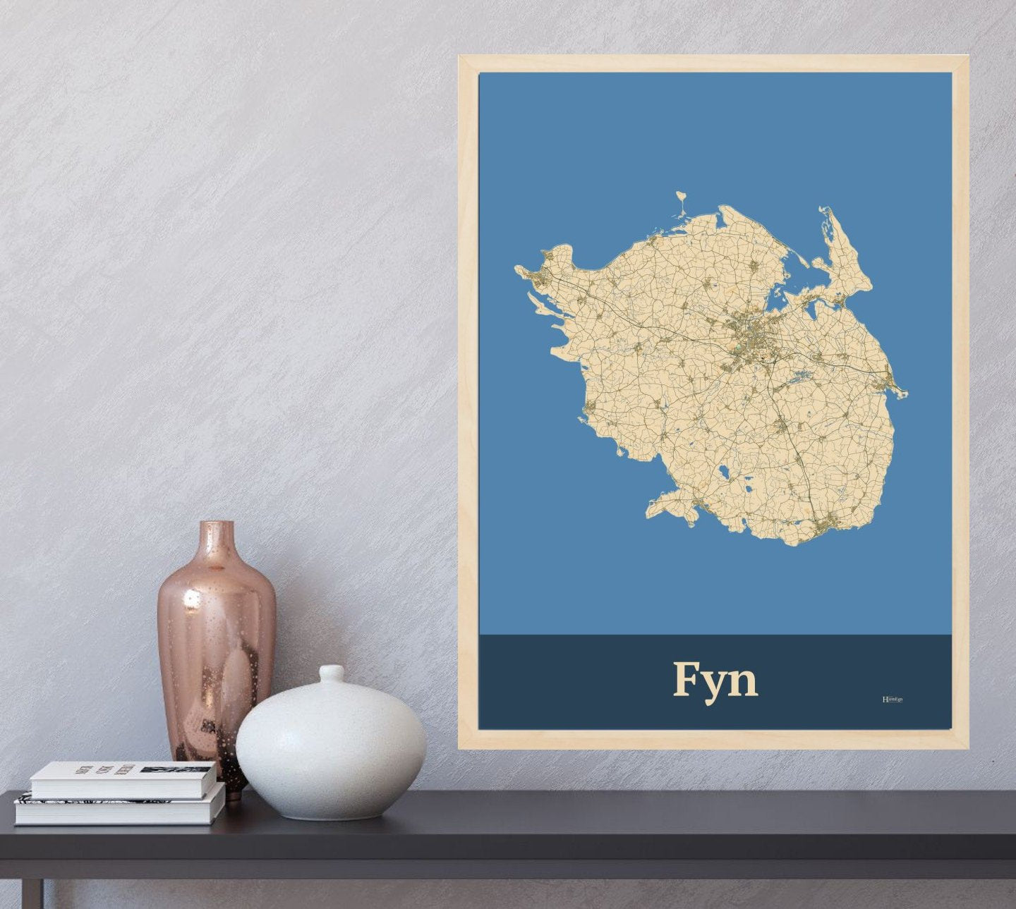 Fyn plakat i farve  og HjemEgn.dk design firkantet. Design ø-kort for Fyn