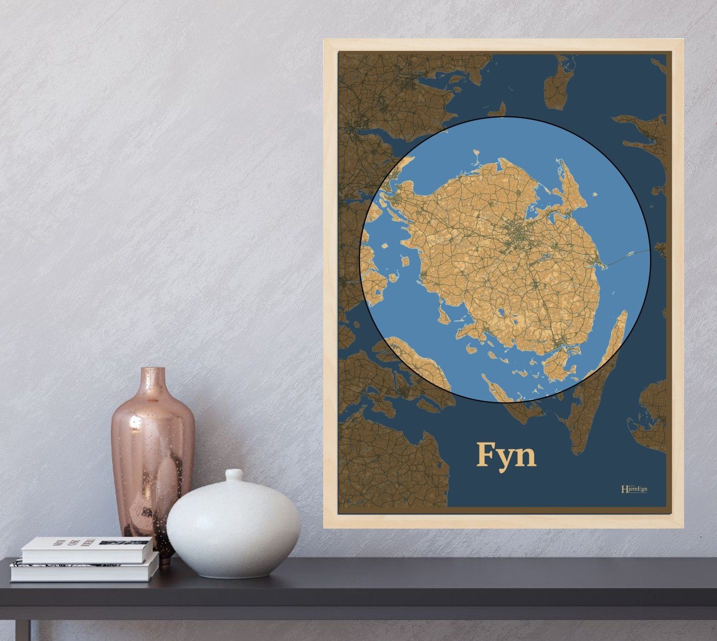 Fyn plakat i farve  og HjemEgn.dk design centrum. Design bykort for Fyn