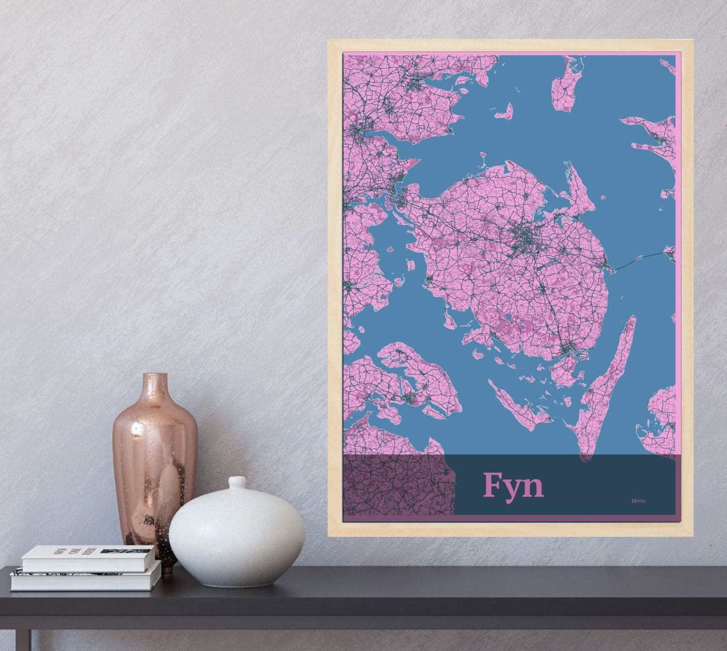 Fyn plakat med HjemEgn.dk design firkantet. Design bykort for Fyn