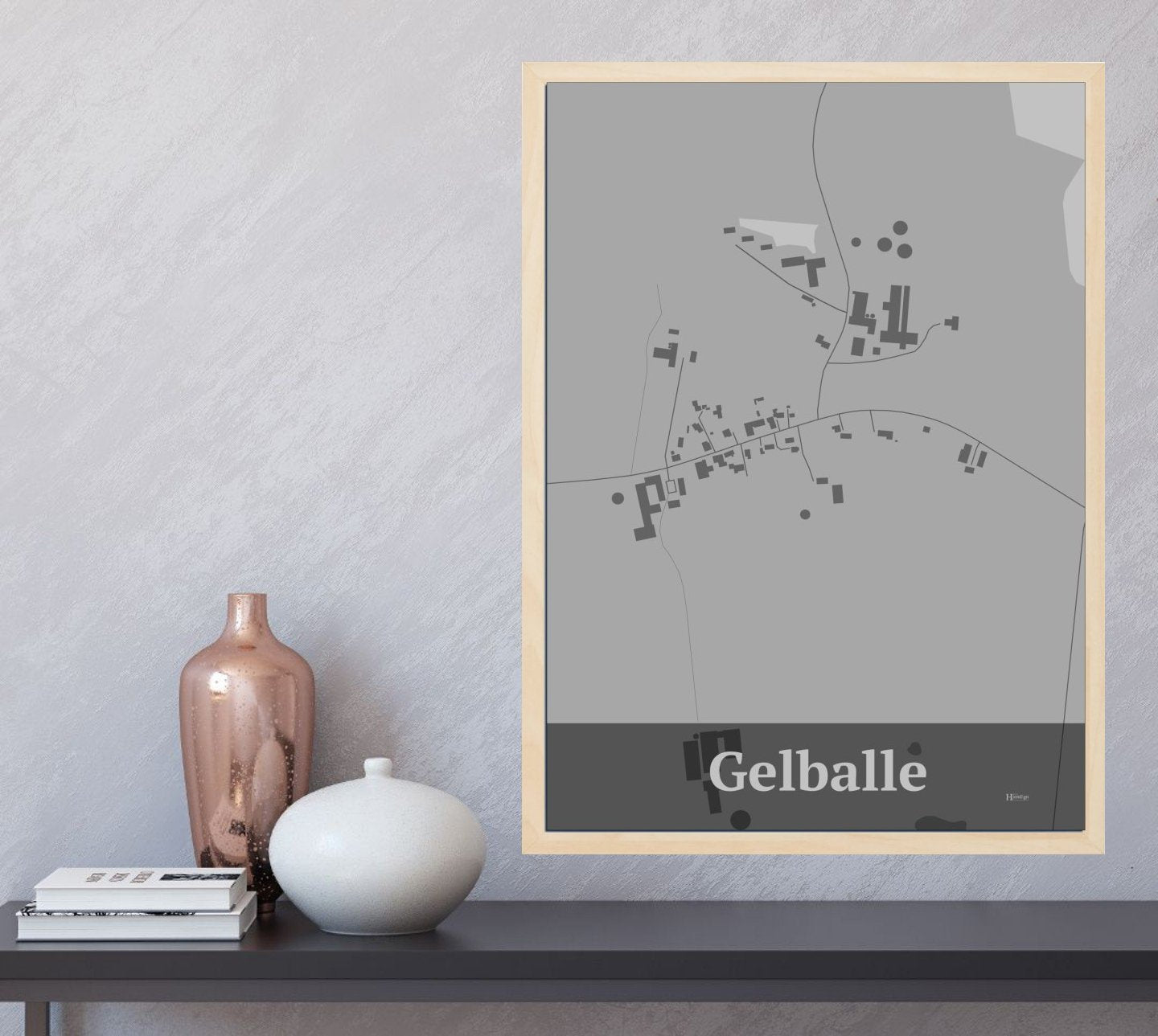 Gelballe plakat i farve  og HjemEgn.dk design firkantet. Design bykort for Gelballe
