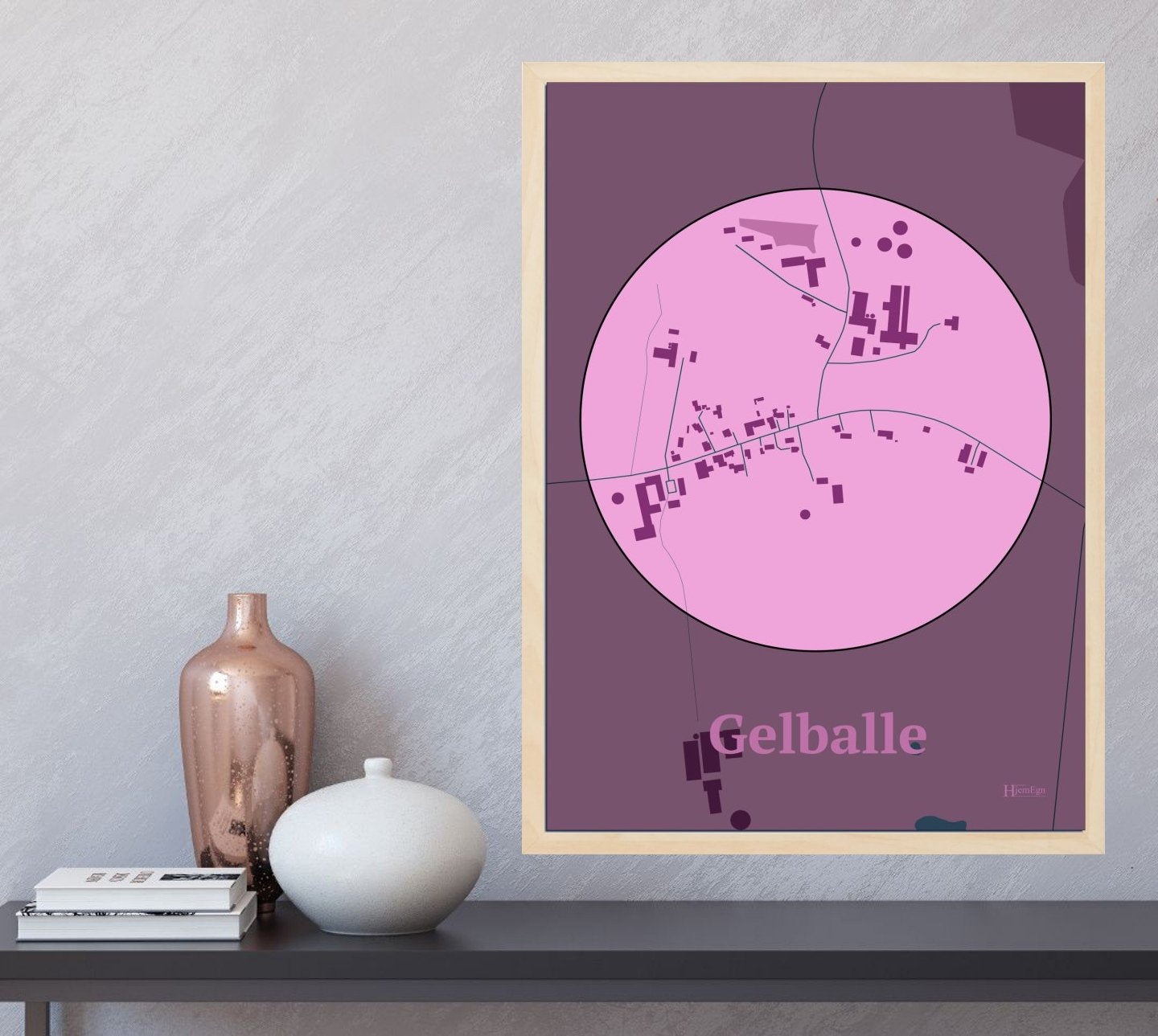 Gelballe plakat i farve  og HjemEgn.dk design centrum. Design bykort for Gelballe