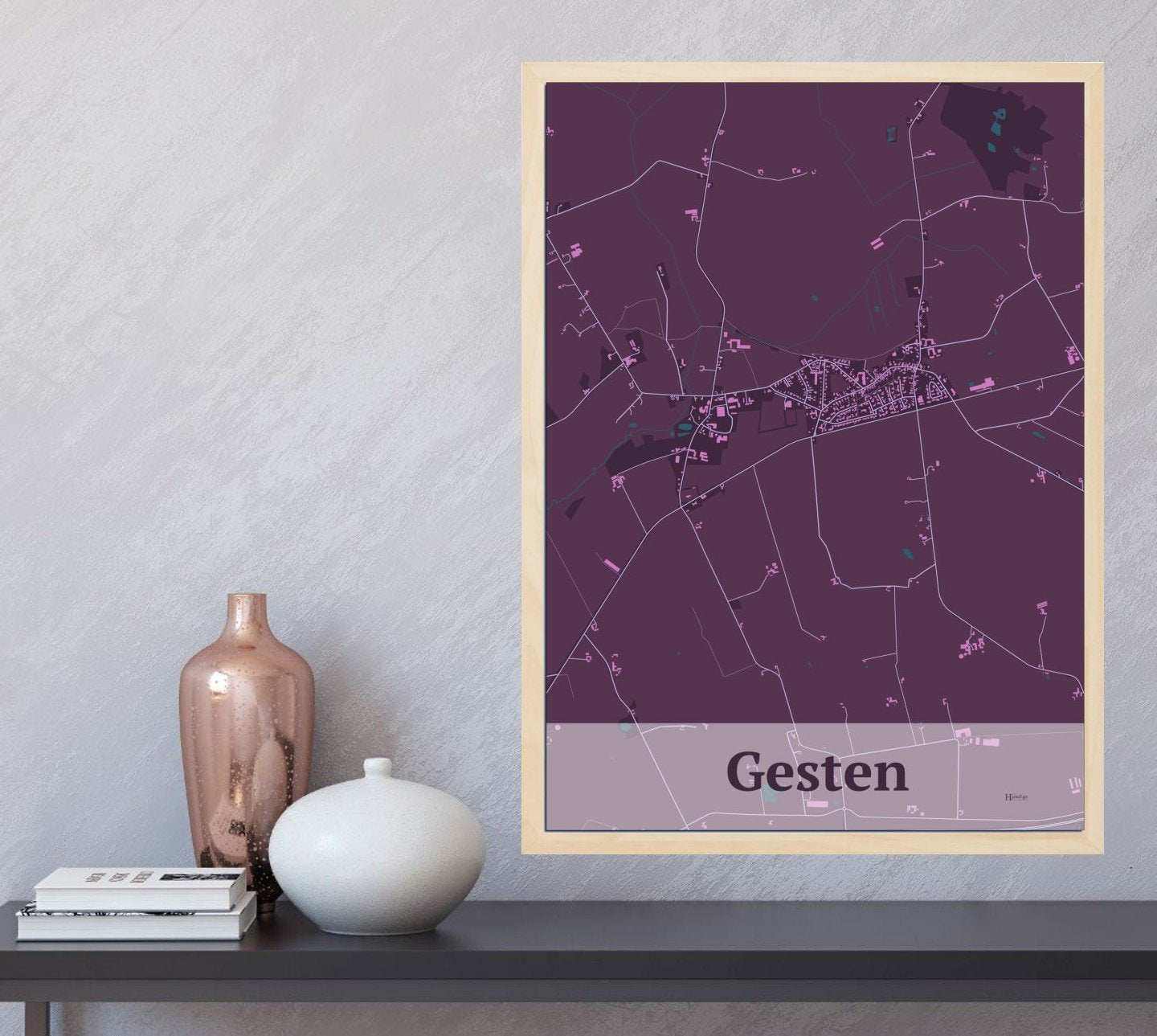 Gesten plakat i farve  og HjemEgn.dk design firkantet. Design bykort for Gesten