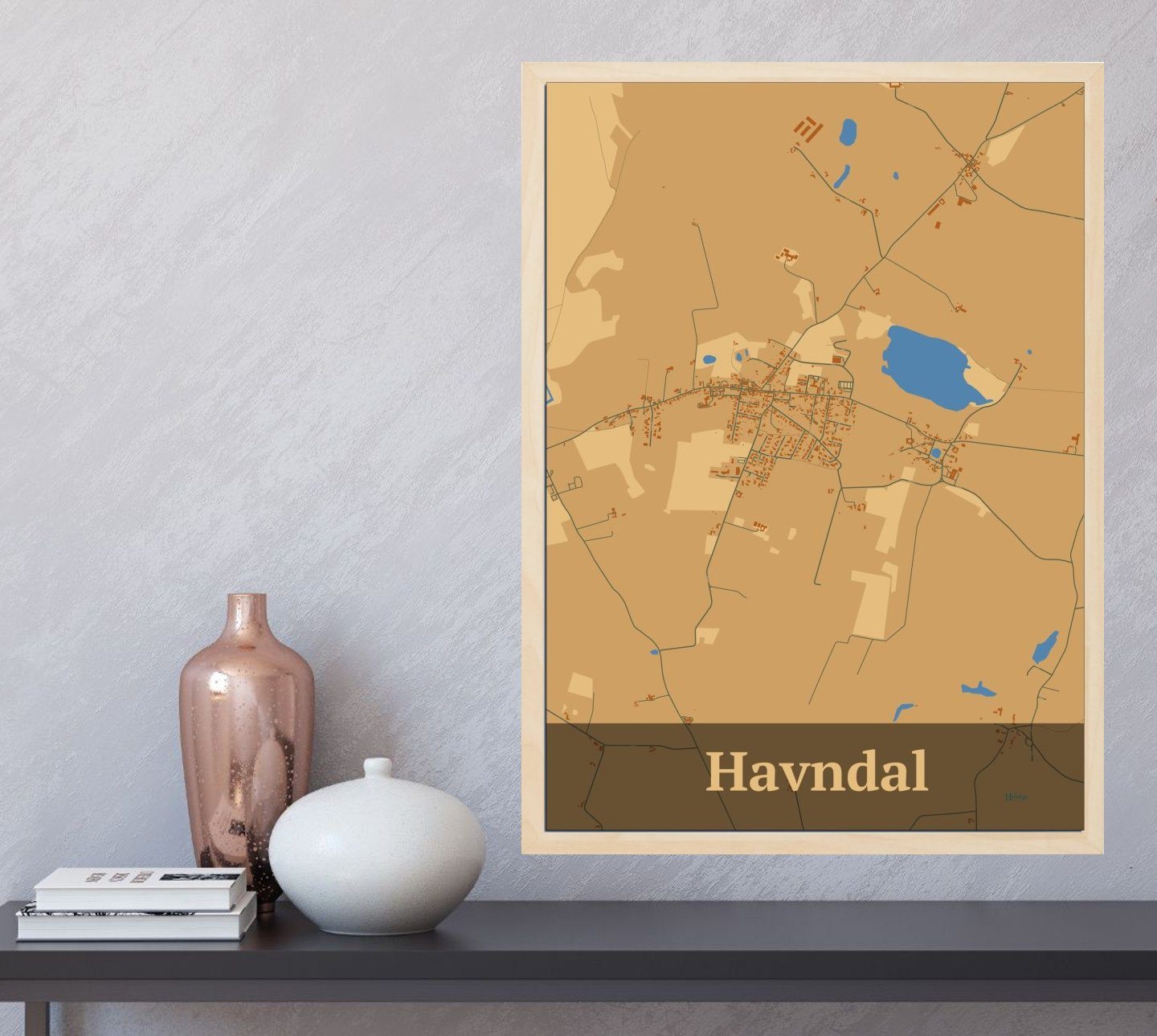 Havndal plakat i farve  og HjemEgn.dk design firkantet. Design bykort for Havndal