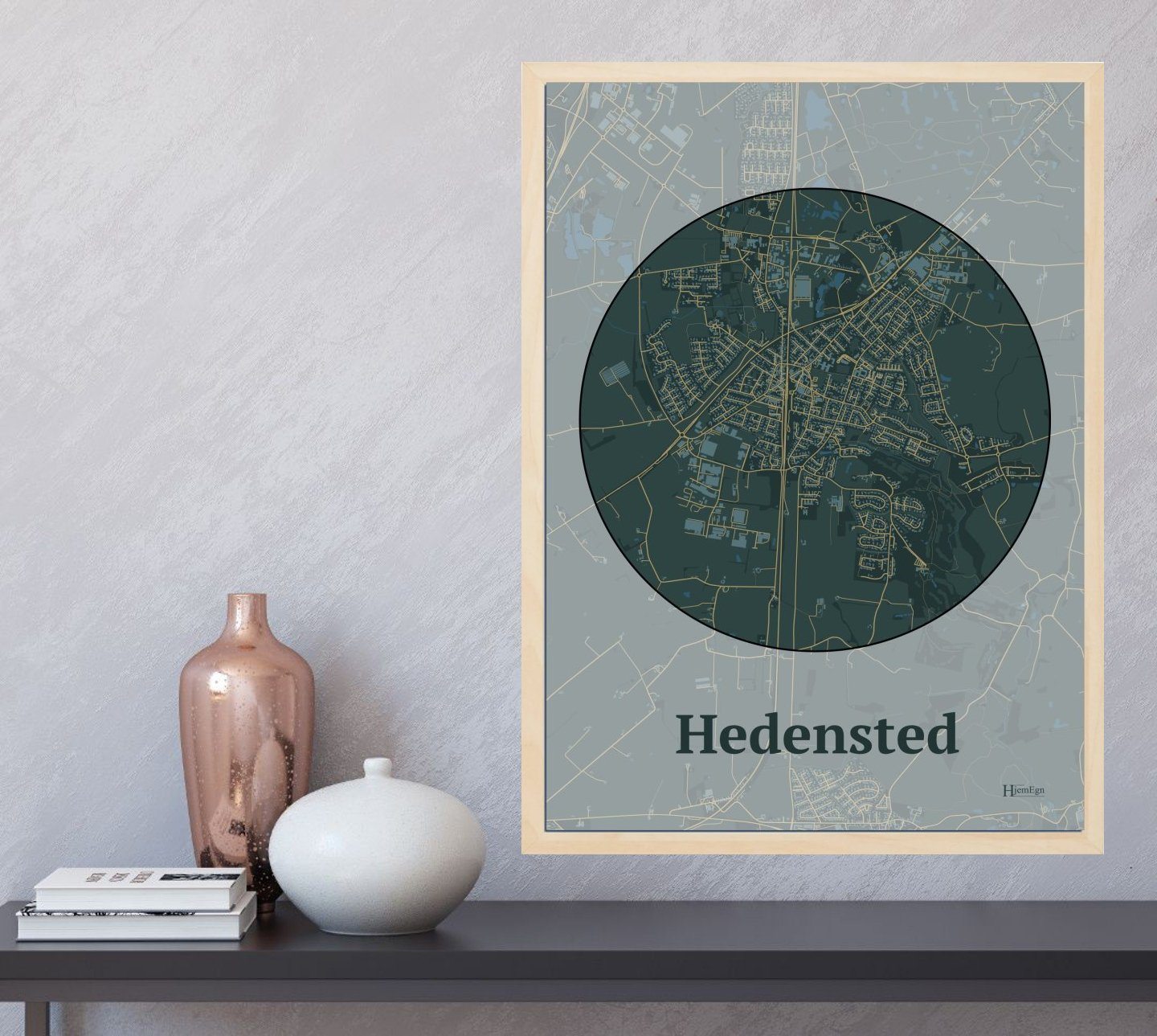Hedensted plakat i farve  og HjemEgn.dk design centrum. Design bykort for Hedensted