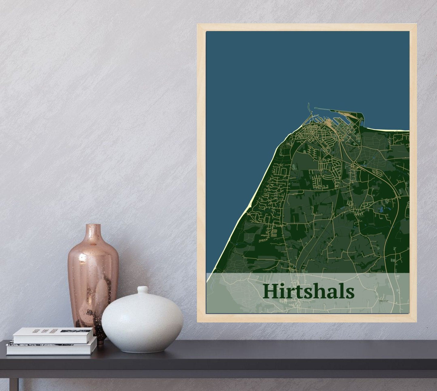 Hirtshals plakat med HjemEgn.dk design firkantet. Design bykort for Hirtshals
