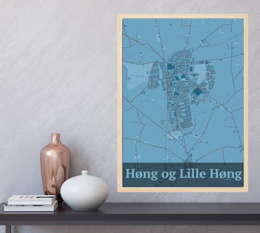 Høng Og Lille Høng plakat i farve  og HjemEgn.dk design firkantet. Design bykort for Høng Og Lille Høng