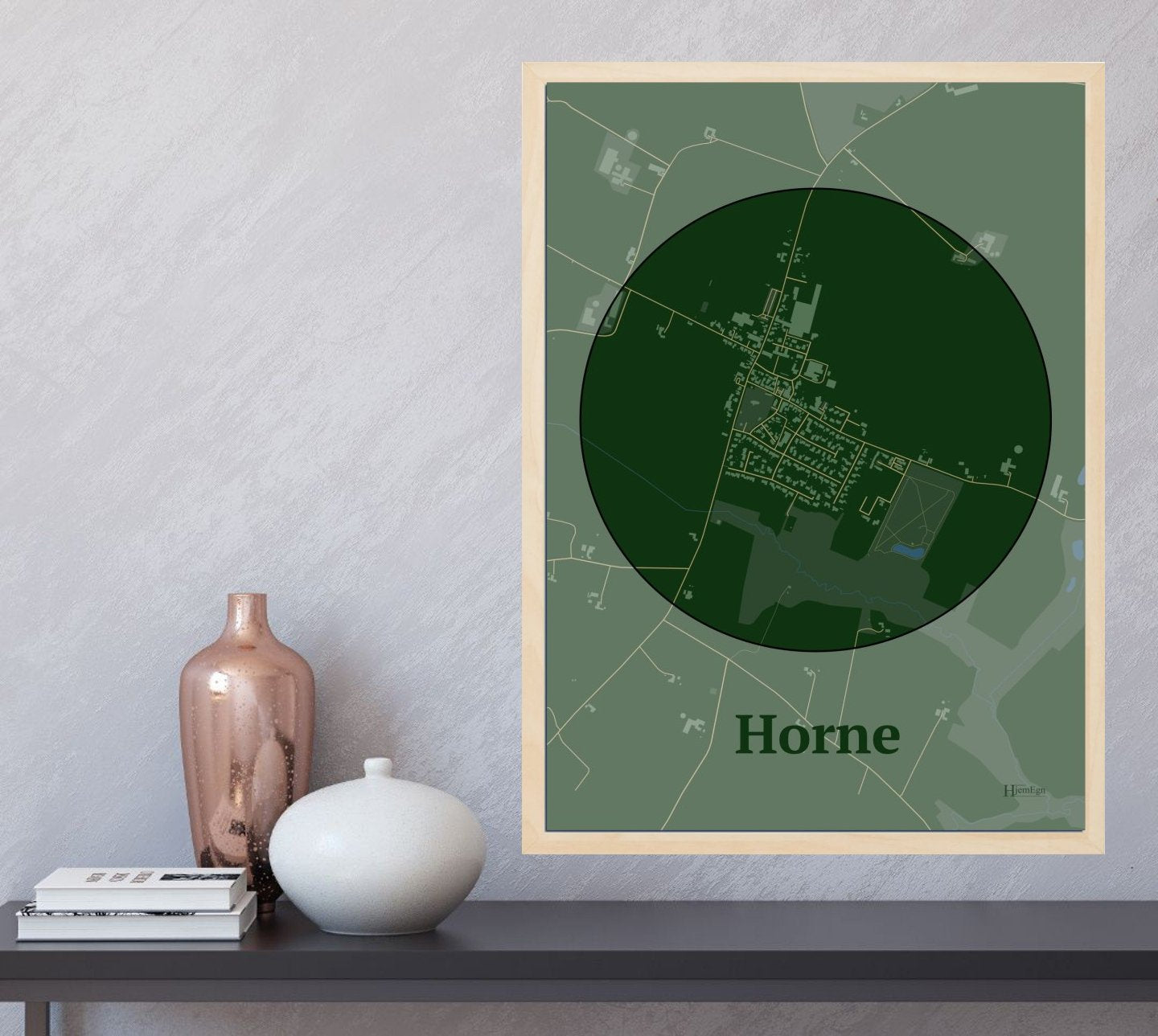 Horne plakat i farve  og HjemEgn.dk design centrum. Design bykort for Horne