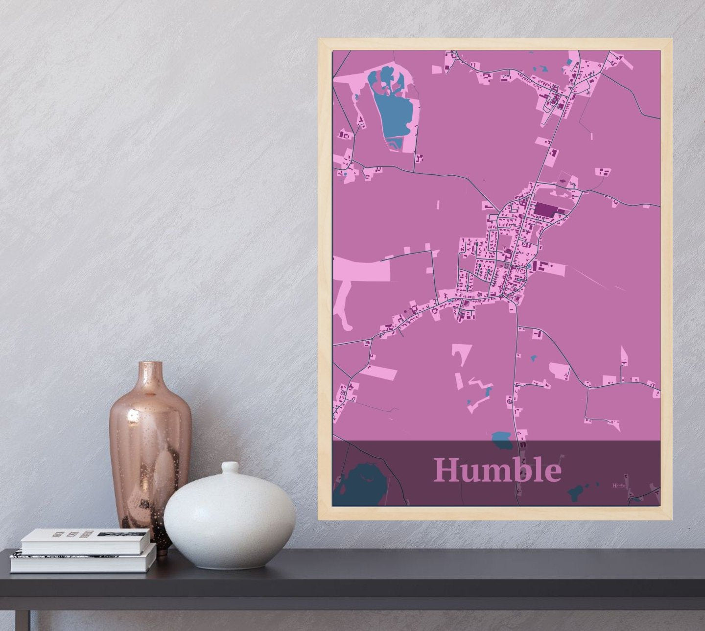 Humble plakat i farve  og HjemEgn.dk design firkantet. Design bykort for Humble