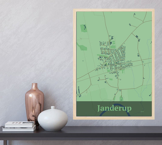 Janderup plakat i farve  og HjemEgn.dk design firkantet. Design bykort for Janderup