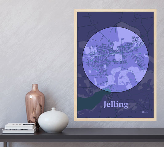 Jelling plakat i farve  og HjemEgn.dk design centrum. Design bykort for Jelling
