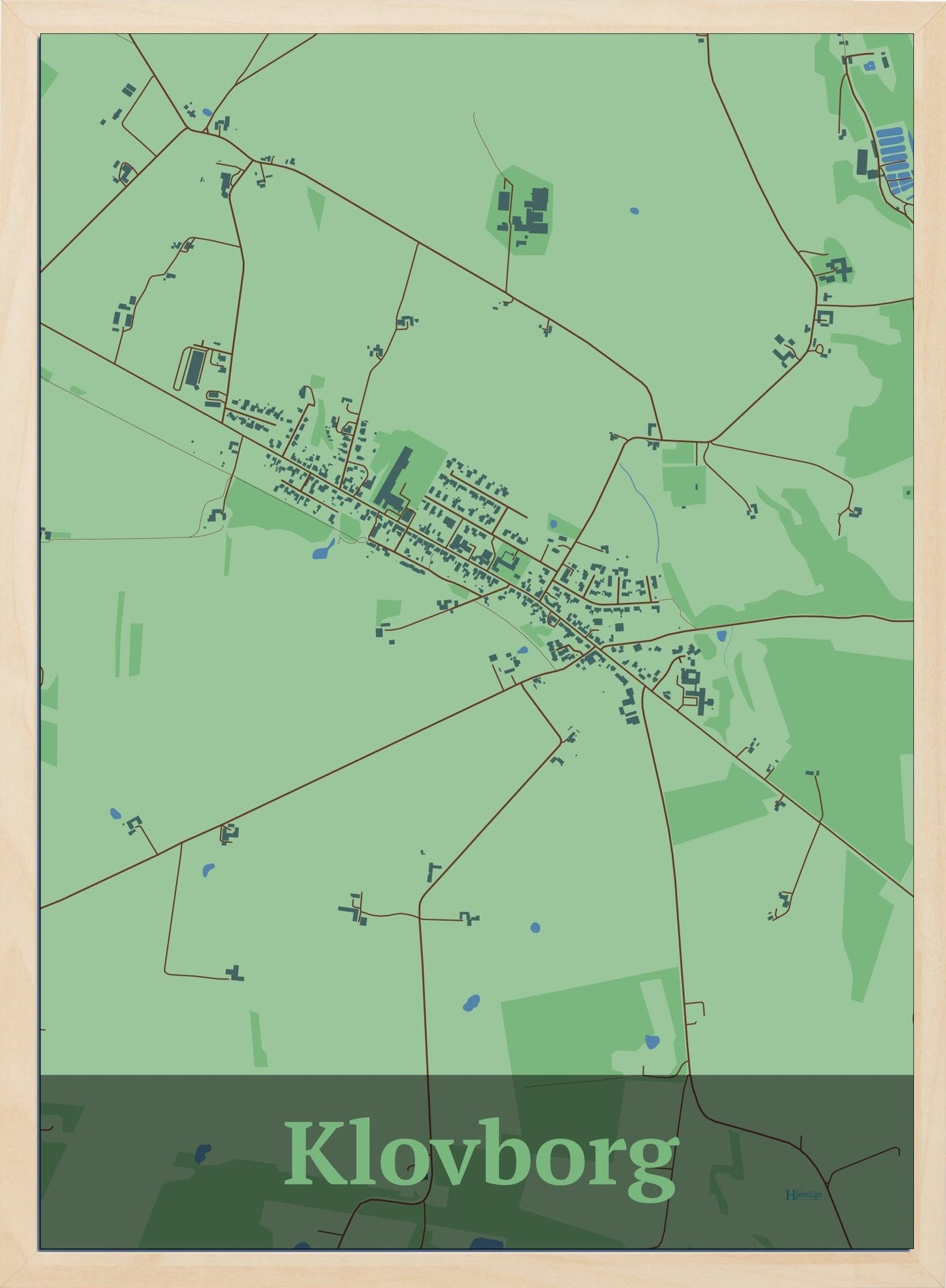 Klovborg plakat i farve pastel grøn og HjemEgn.dk design firkantet. Design bykort for Klovborg