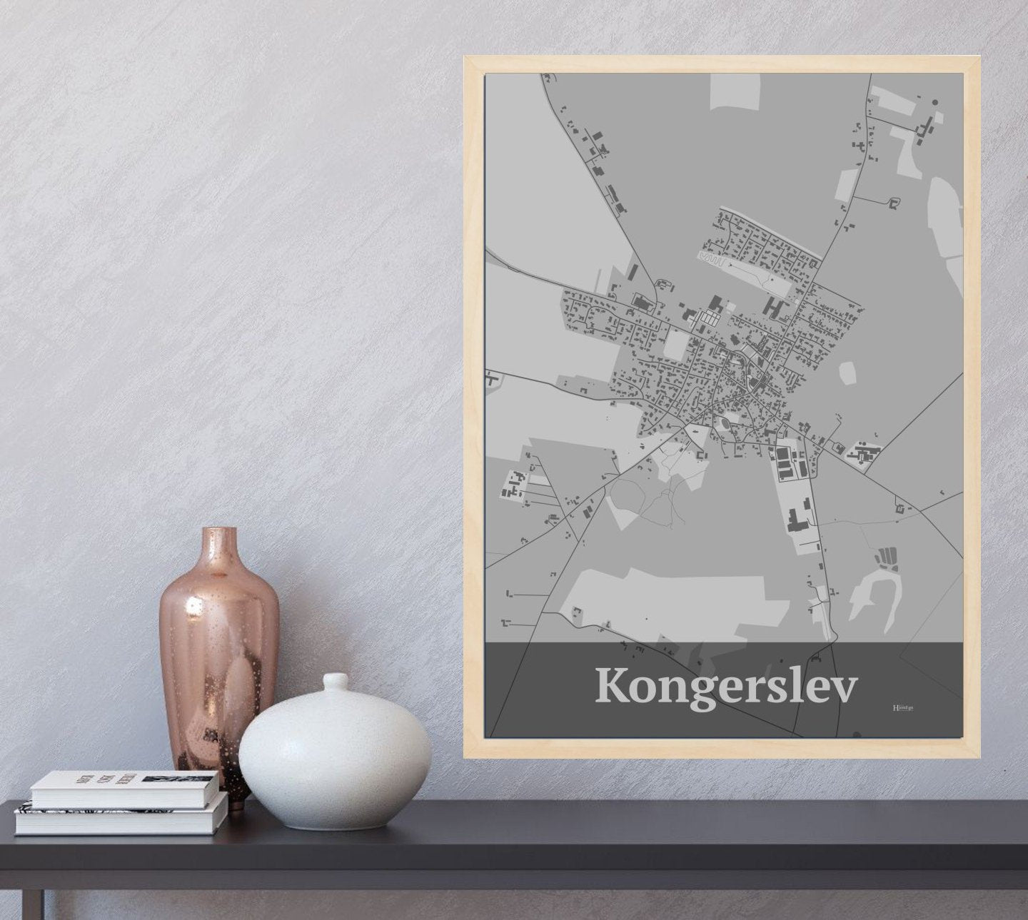 Kongerslev plakat i farve  og HjemEgn.dk design firkantet. Design bykort for Kongerslev