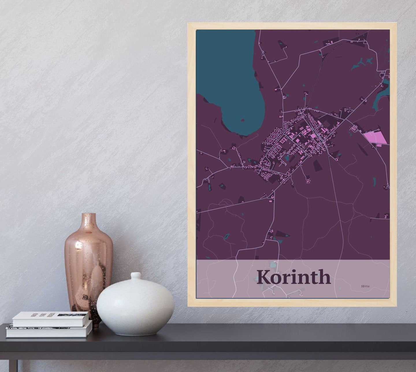 Korinth plakat i farve  og HjemEgn.dk design firkantet. Design bykort for Korinth