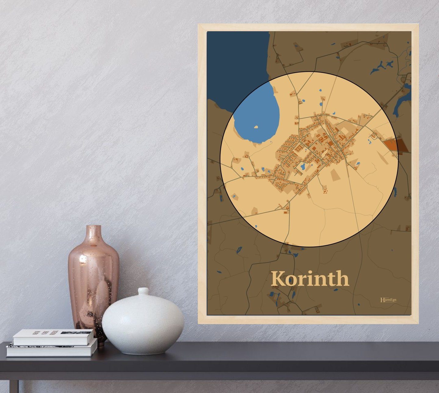 Korinth plakat i farve  og HjemEgn.dk design centrum. Design bykort for Korinth