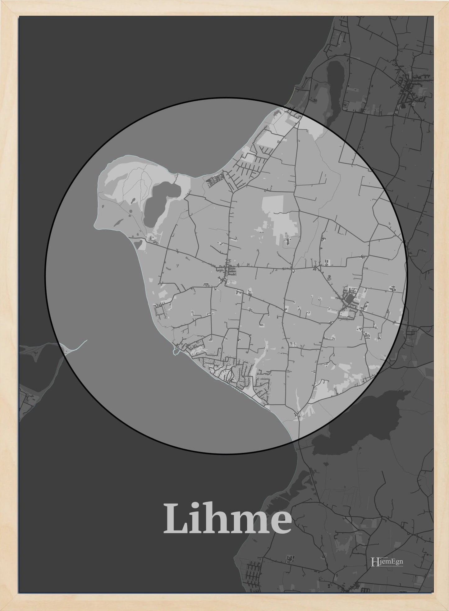 Lihme plakat i farve pastel grå og HjemEgn.dk design centrum. Design bykort for Lihme