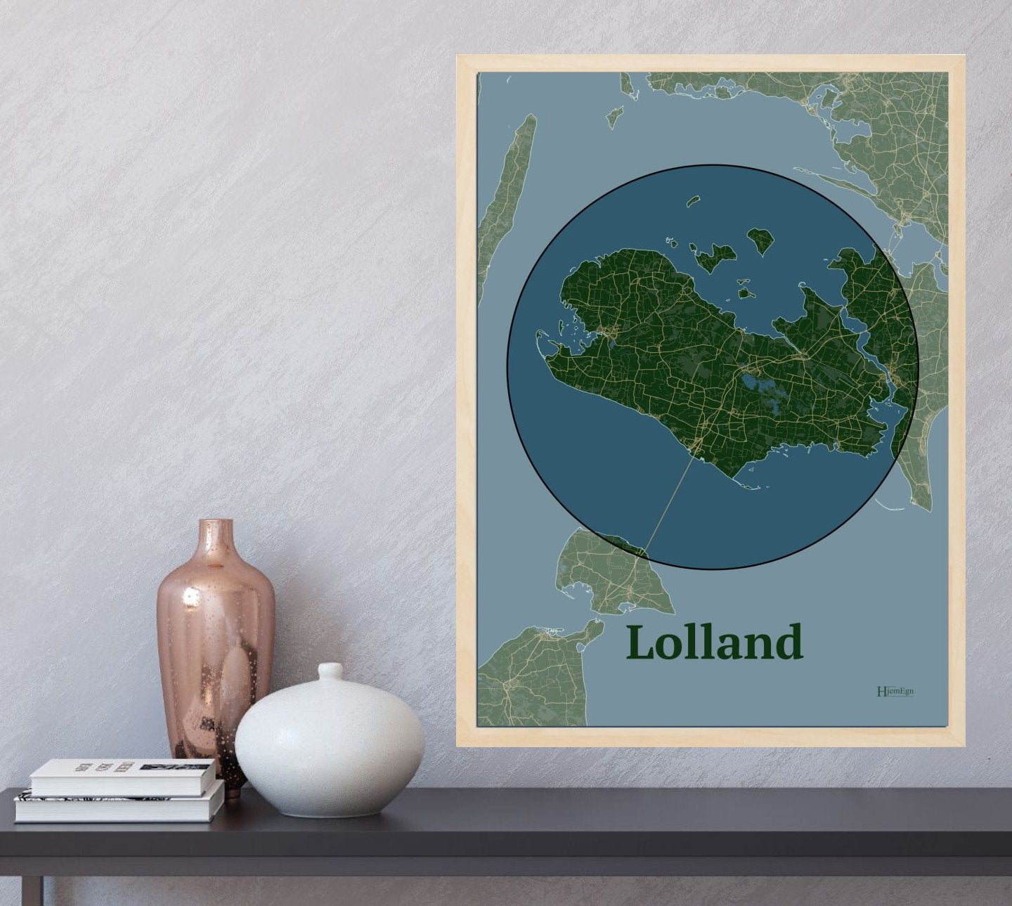 Lolland plakat i farve  og HjemEgn.dk design centrum. Design ø-kort for Lolland