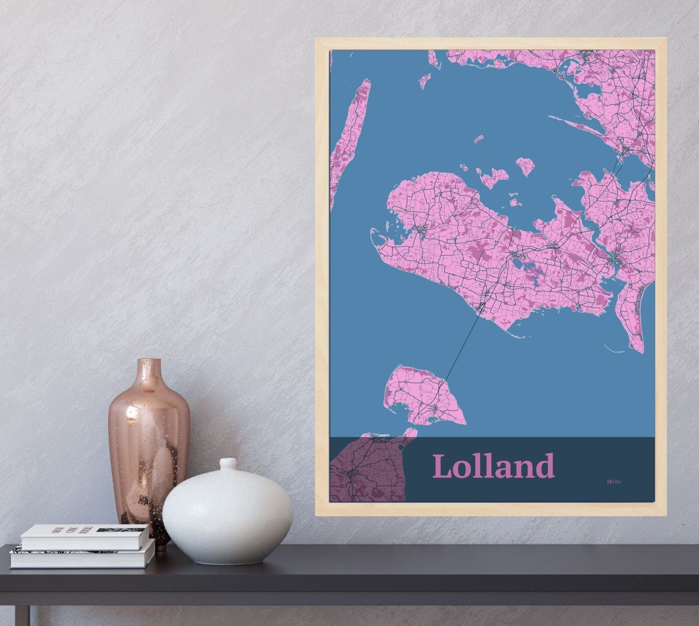 Lolland plakat i farve  og HjemEgn.dk design firkantet. Design ø-kort for Lolland