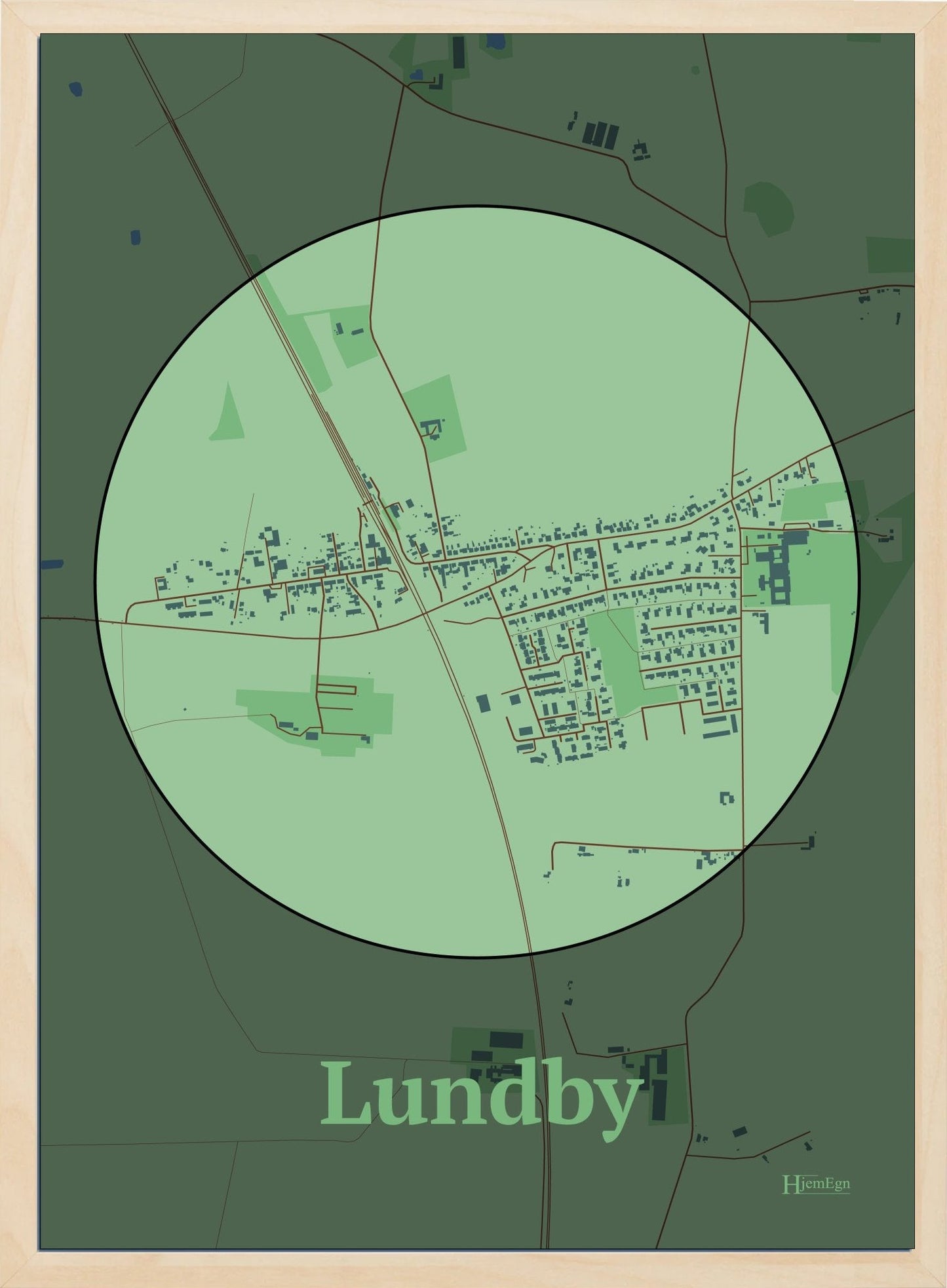 Lundby plakat i farve pastel grøn og HjemEgn.dk design centrum. Design bykort for Lundby