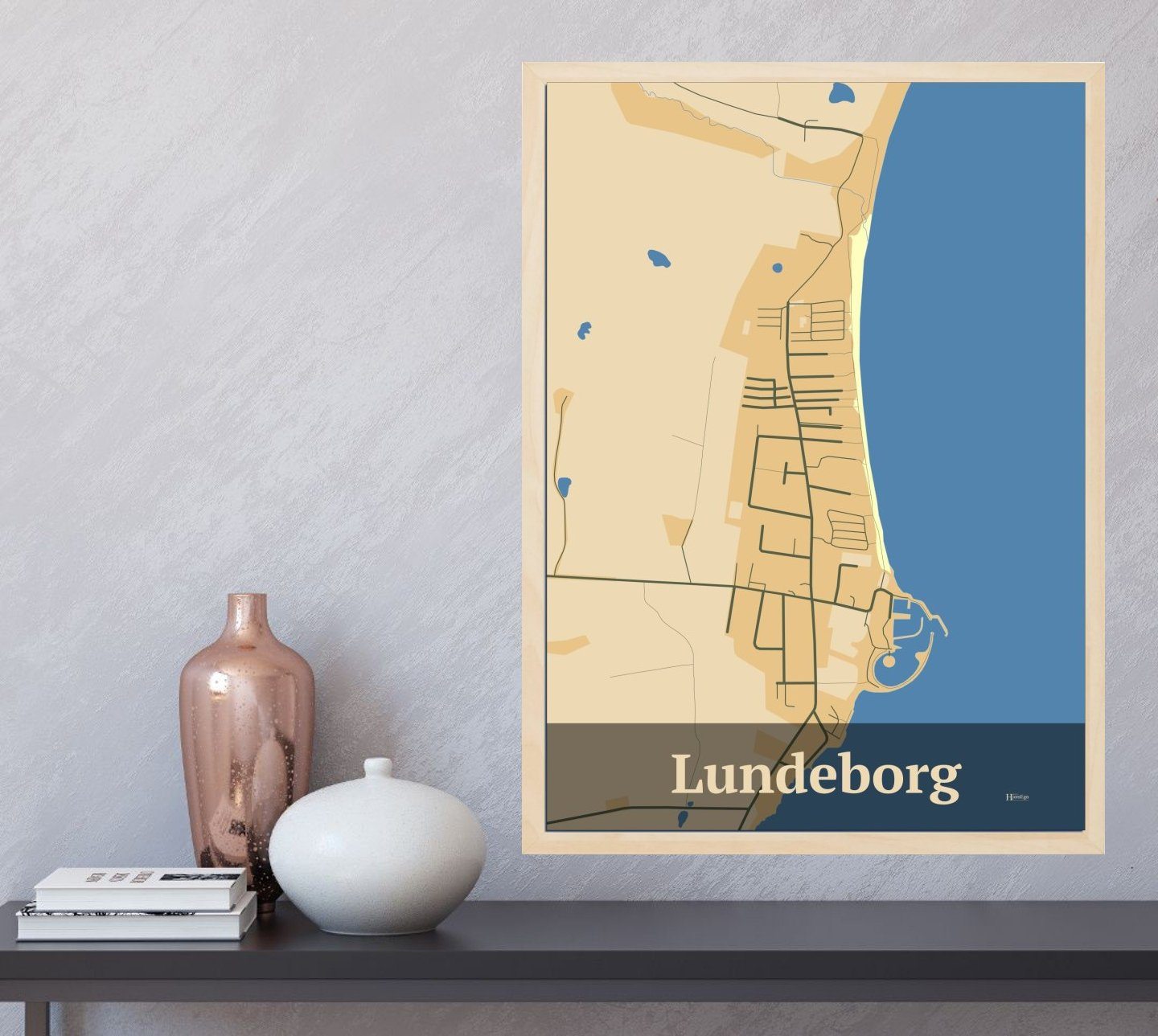 Lundeborg plakat i farve  og HjemEgn.dk design firkantet. Design bykort for Lundeborg
