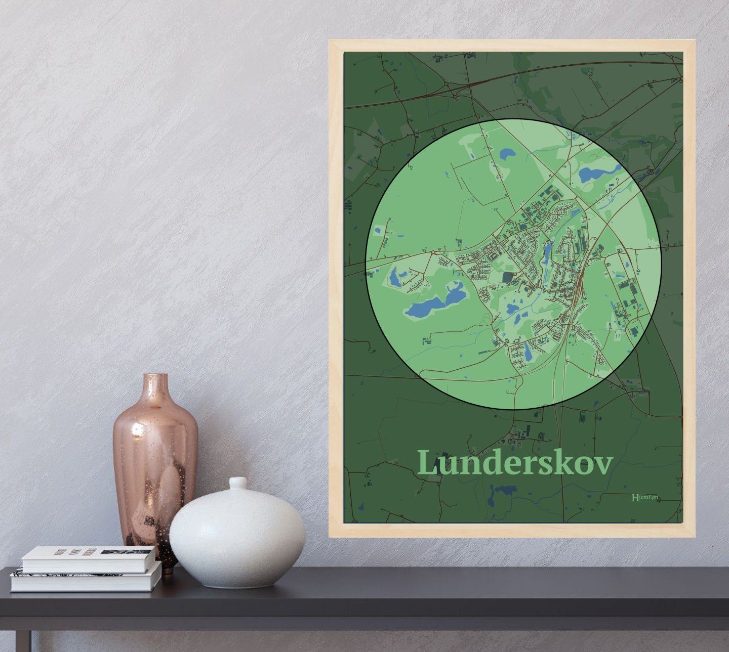 Lunderskov plakat i farve  og HjemEgn.dk design centrum. Design bykort for Lunderskov