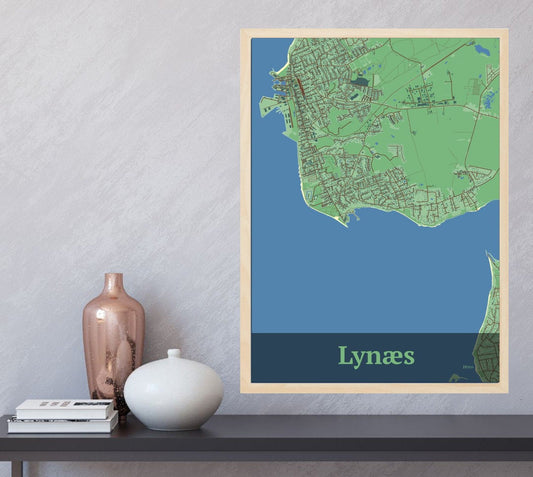 Lynæs plakat med HjemEgn.dk design firkantet. Design bykort for Lynæs