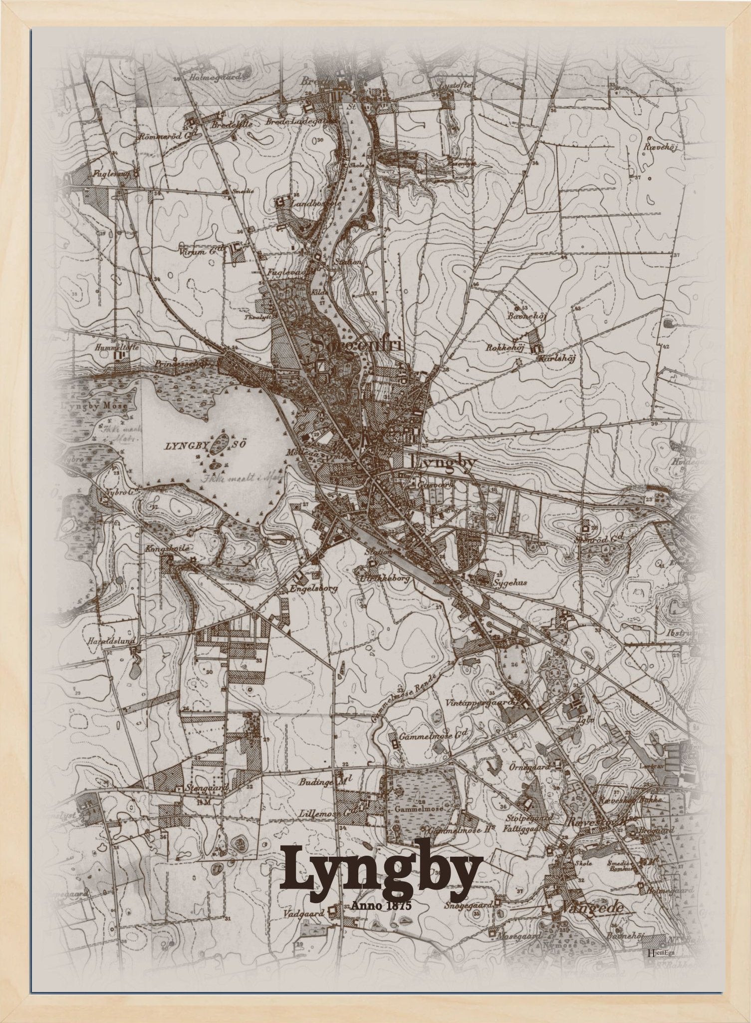 Lyngby anno år 1875 | retro plakat fra din HjemEgn | hurtig levering og høj kvalitet [køb nu] 