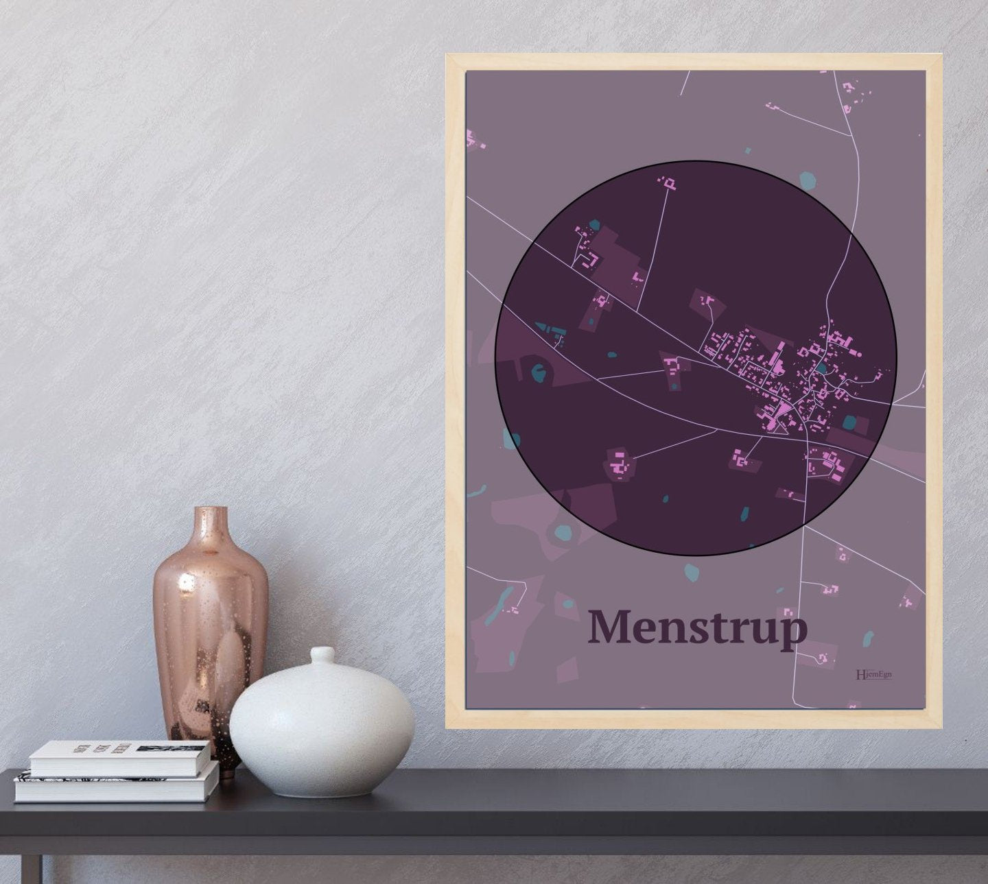 Menstrup plakat i farve  og HjemEgn.dk design centrum. Design bykort for Menstrup